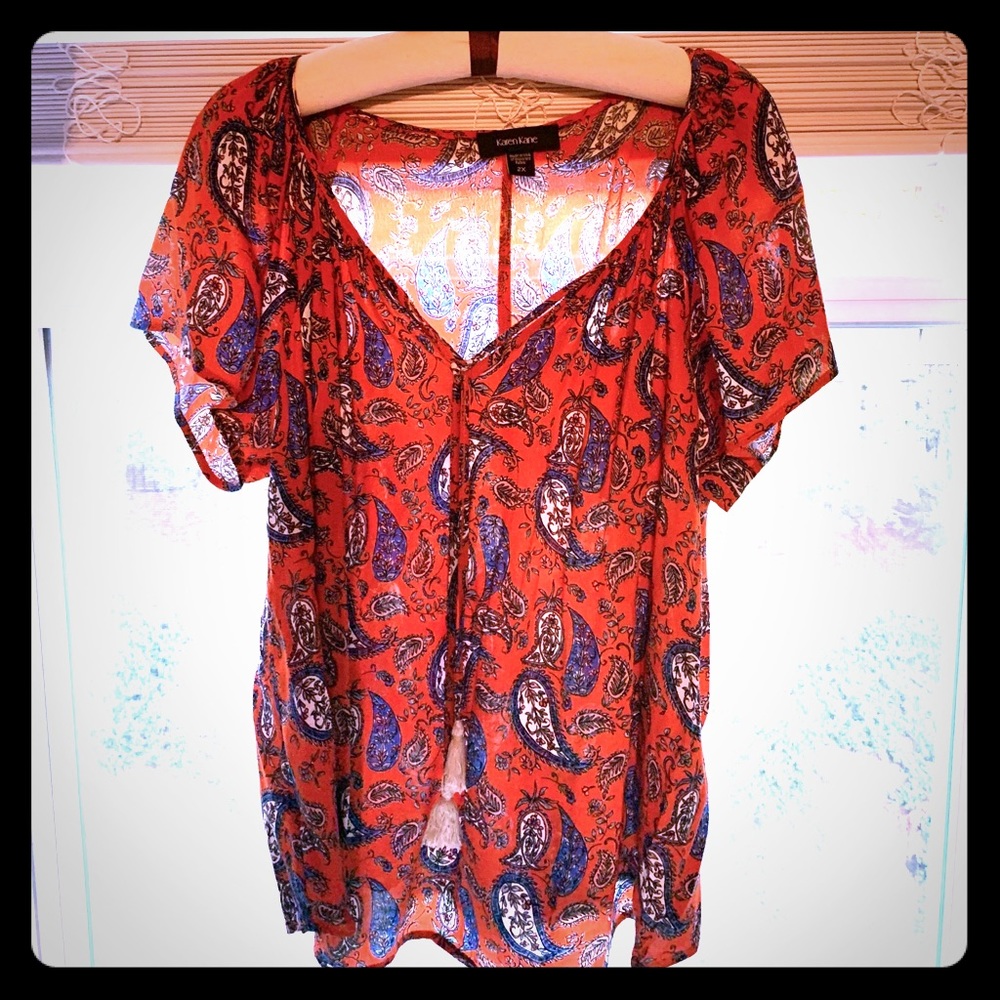 Karen Kane Plus Top 2X Blue Orange